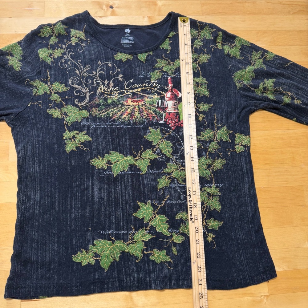 Northern Reflections Wine Country Vineyard Graphic Top Black Size XL Cottagecore - Picture 8 of 9
